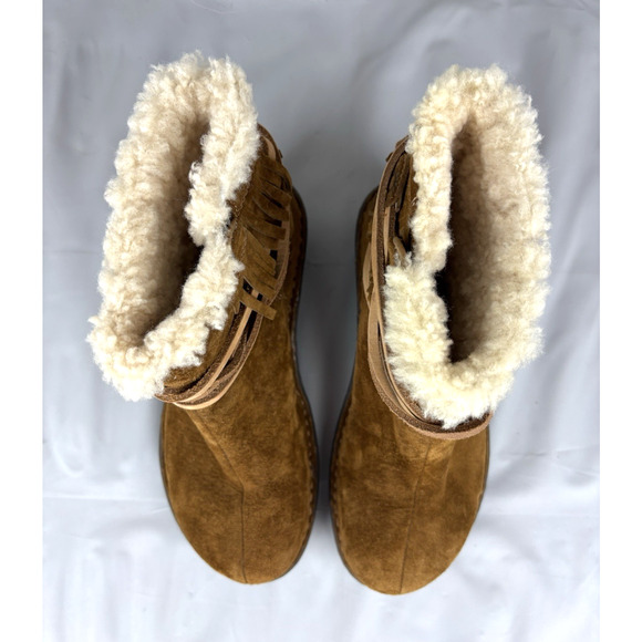 UGG Gaviota Ankle Boots Womens Size 6 EUR 37 Tan Suede Leather Sheepskin Fringe - Picture 7 of 16